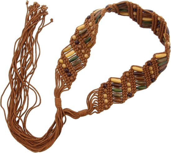 Bruine middel riem van touw met kraaltjes eraan in verschillende tinten | bol.com