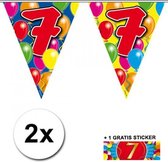 2x vlaggenlijn 7 jaar met gratis sticker