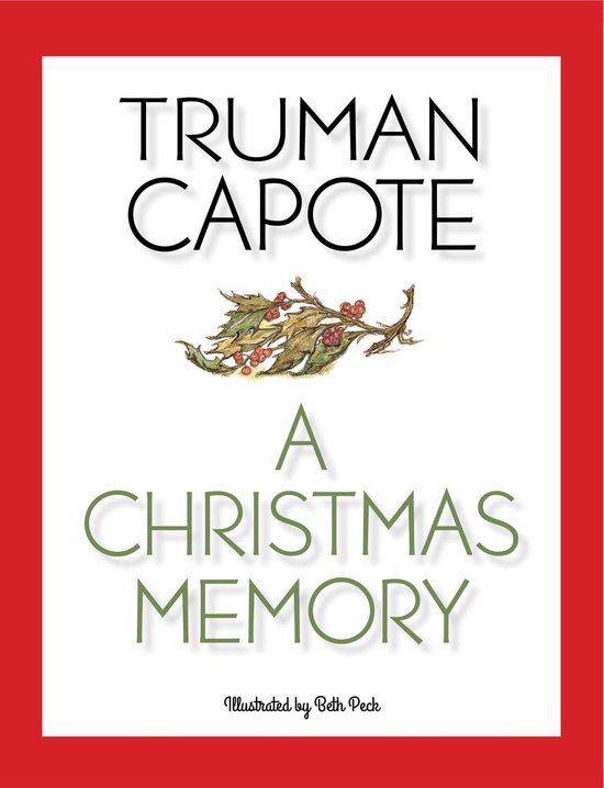 Boekomslag van "A Christmas Memory" van Truman Capote, met een illustratie van hulst en rode bessen.