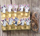 Mini houten Wasknijpers met Kat – Foto wasknijpers – Kaart Wasknijpers - Set van 10 stuks