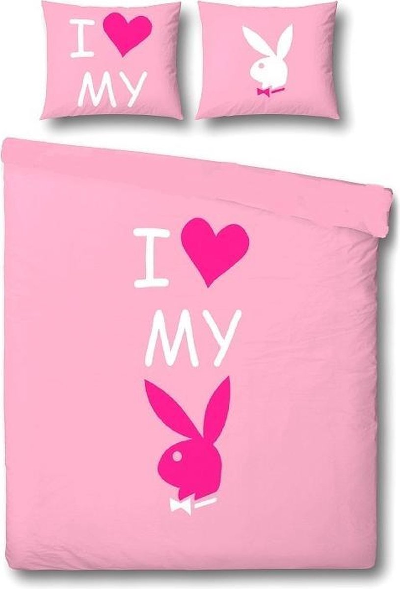 Playboy I Love My Bunny Dekbedovertrek - Eenpersoons - 140x200/220 cm - Roze