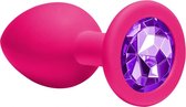 Lola Toys - Emotions - Buttplug met Diamant - Anaal - Siliconen - Maat M - 33mm - Roze met Paarse Diamant