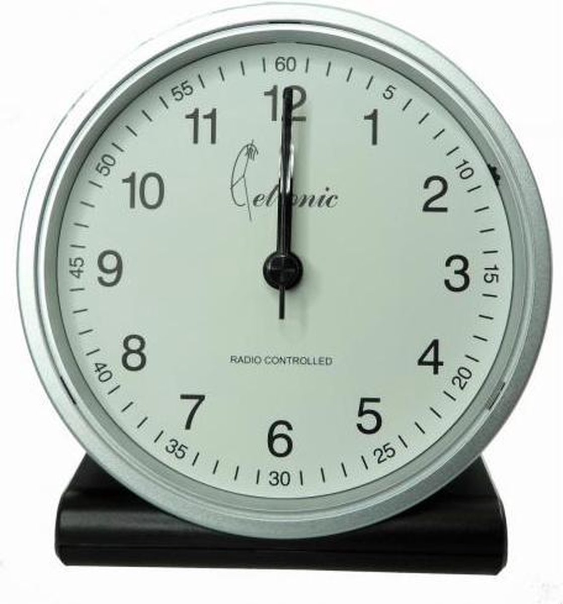 Cetronic T068C2 S - Wekker - Analoog - Radiogestuurde tijdsaanduiding - Stil uurwerk - Zilverkleurig - Zwart