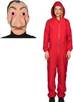 Verkleed overall Papel rood voor dames maat L - Salvador Dali masker