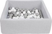 Ballenbak vierkant - grijs - 90x90x30 cm - met 150 wit en grijze ballen