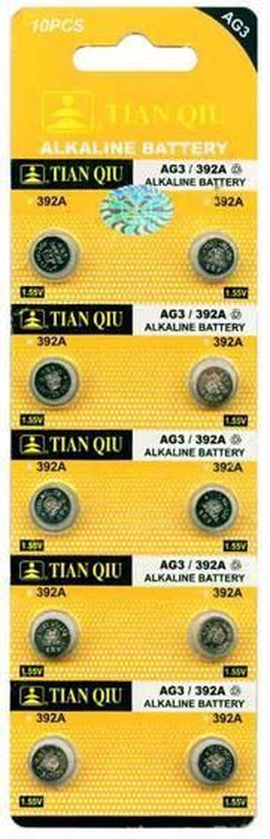 Ag 3 batterijen |Strip 10 stuks (ook bekend als AG3, LR41, G3, 192, 392) knoopcel batterijen