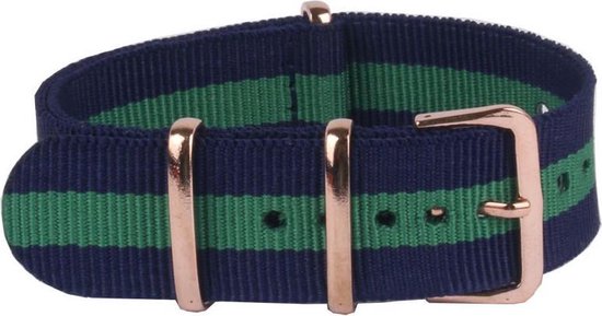 Premium Navy Blue Green - Nato strap 22mm - Stripe - Horlogeband Navy Blauw Groen