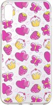 Shop4 - Geschikt voor iPhone Xr Hoesje - Zachte Back Case Vlinders en Aardbeien Roze