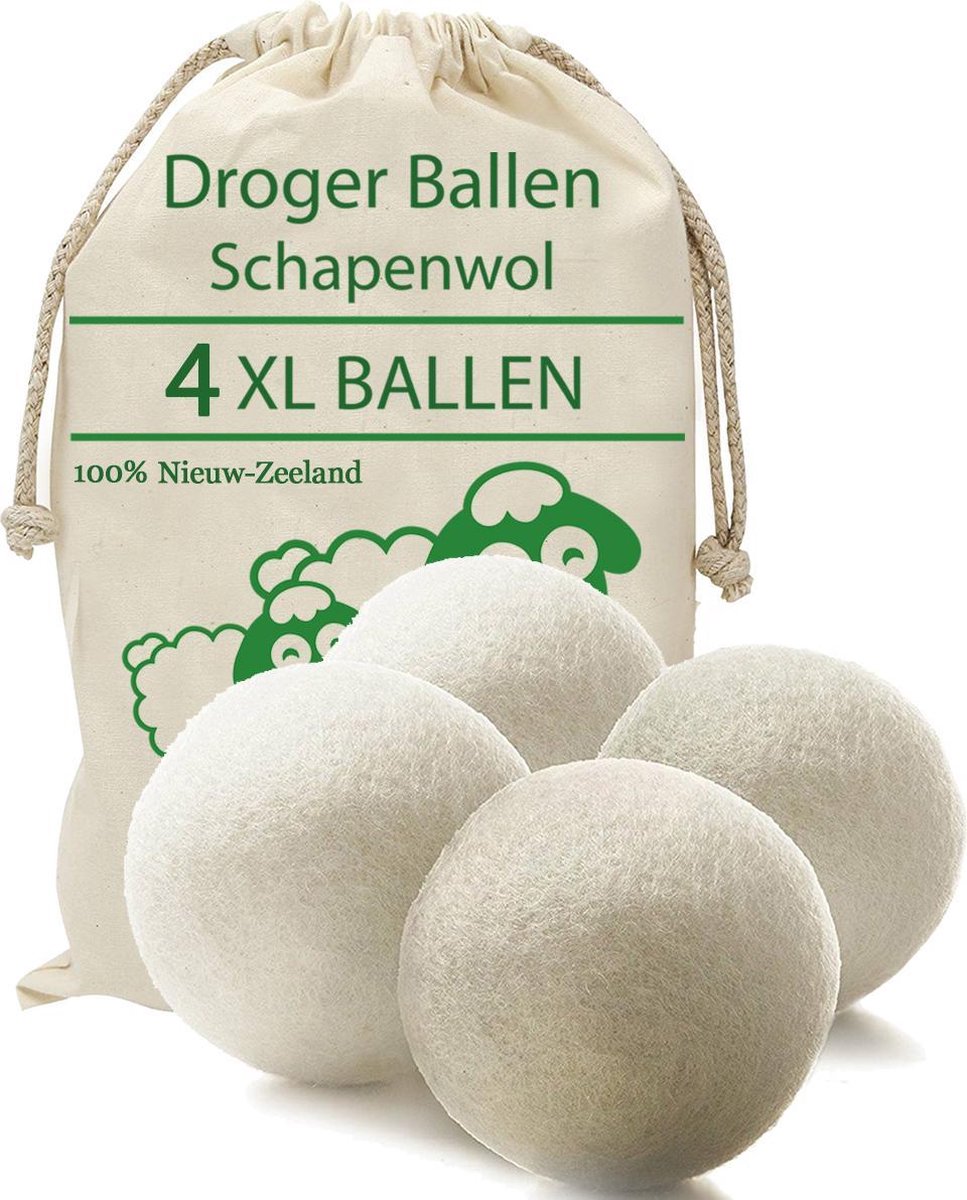 SWILIX Droger Ballen Wol Wasdroger Herbruikbare Wollen Droger Ballen Droogballen voor snellere droogtijd- set 4 stuks