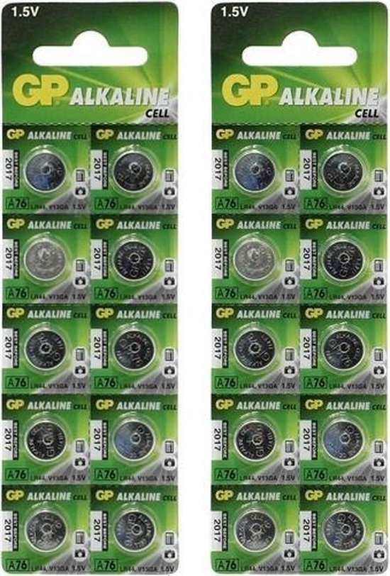 20 Stuks (2 Blisters a 10st) - GP LR44/76A/V13GA/A76 1.5v Alkaline knoopcel  batterij | bol.com