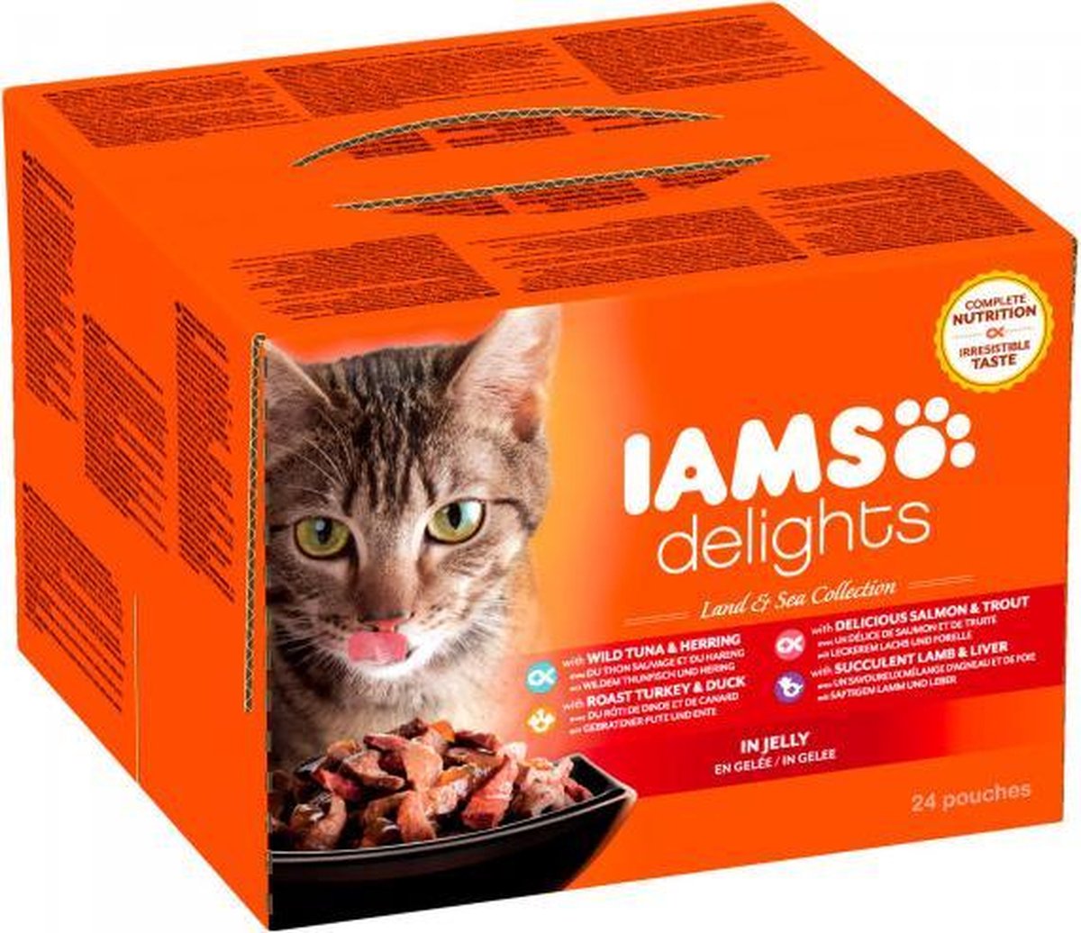 Iams Delights Land en Zee collectie in Jelly - Kat - Natvoer - 24 x 85 gr