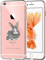 Apple Iphone 6 / 6S Transparant siliconen hoesje met grijs konijntje
