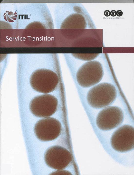 Titelpagina van ITIL Service Transition met abstracte afbeelding van bonen in peulen.