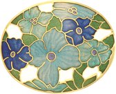 Behave®  Broche ovaal bloemen blauw - emaille sierspeld -  sjaalspeld