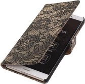 Sony Xperia E4g Lace Kant Bookstyle Wallet Hoesje Zwart - Cover Case Hoes
