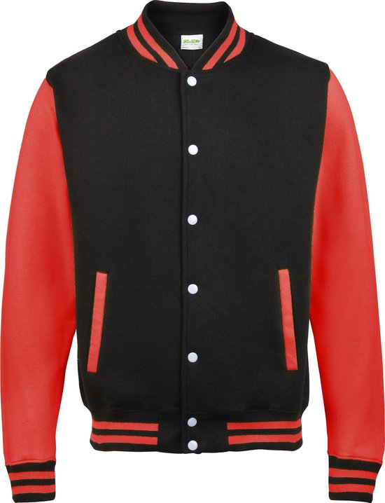 AWDis Varsity jacket, Jet Black/Fire Red, Maat XL