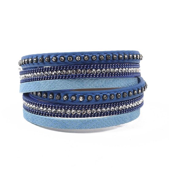 Bracelet Montebello Bartsia Blue - Cuir PU - Zircone - 39 cm