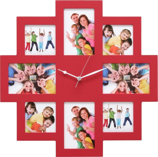 Galerierahmen mit Uhr, Rot, 4x(10x10)+4x(10x15)