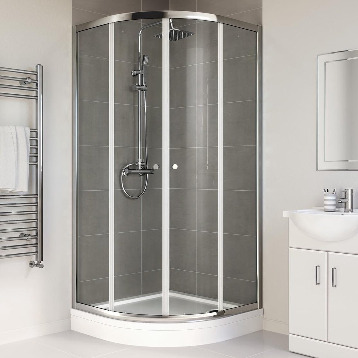 Douchecabine Kwartrond Schuifdeur Economic 4 mm Glas + Douchebak