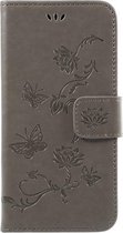 Bloemen & Vlinders Book Case - Geschikt voor Samsung Galaxy J3 (2017) Hoesje - Grijs