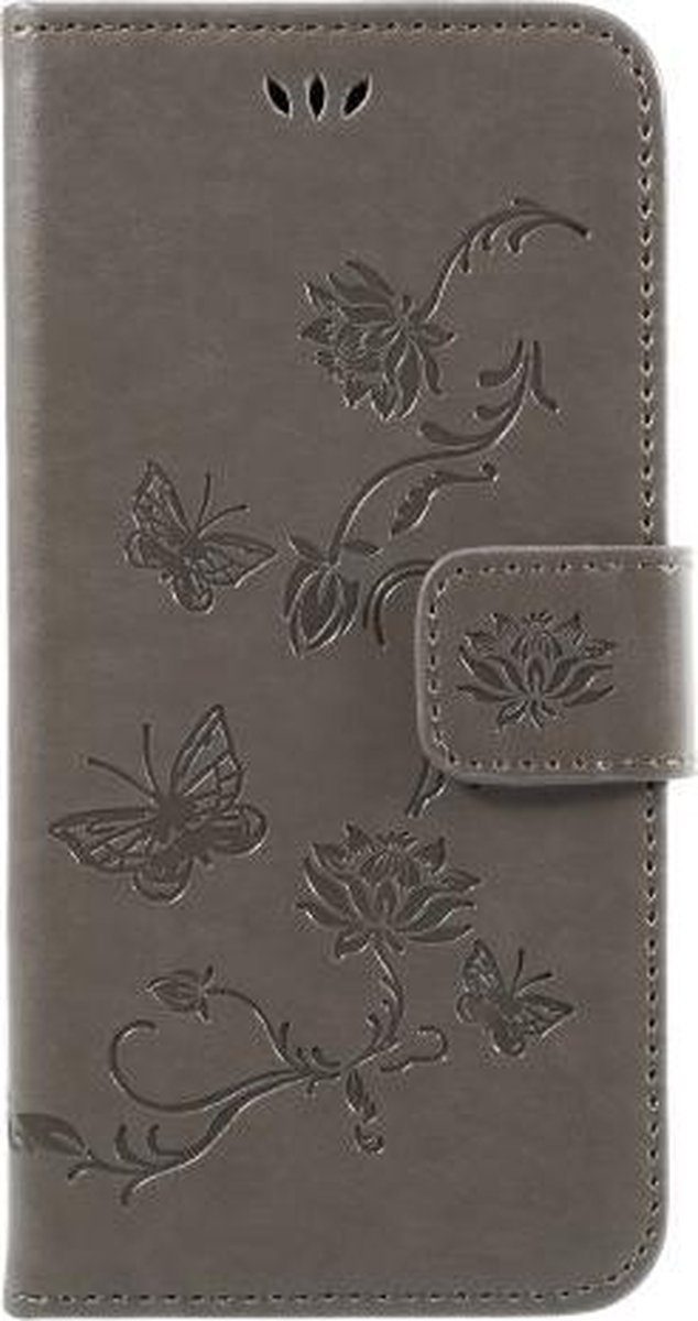 Bloemen & Vlinders Book Case - Geschikt voor Samsung Galaxy J3 (2017) Hoesje - Grijs