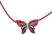 Rode emaille vlinder ketting