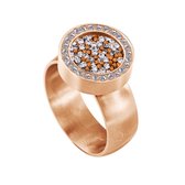 Quiges RVS Schroefsysteem Ring met Zirkonia Rosékleurig Mat 17mm met Verwisselbare Zirkonia Goudkleurig Transparant 12mm Mini Munt