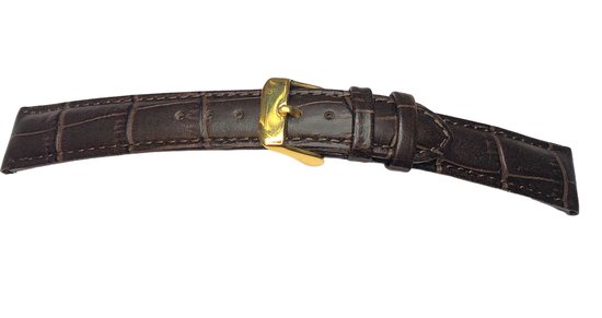 Bracelet de montre-24mm-marron foncé-cuir véritable fourré-croco-boucle couleur or souple-24 mm