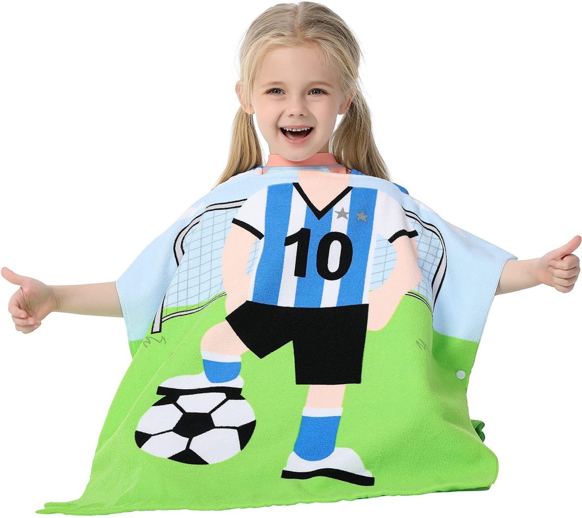 JAXY Badcape Baby - Badcape - Baby Badjas - Omslagdoek - Omslagdoek - Baby Handdoek Met Capuchon - Strandhanddoek - Badponcho - Poncho Handdoek - Microfiber - 60x90cm - Voetbal