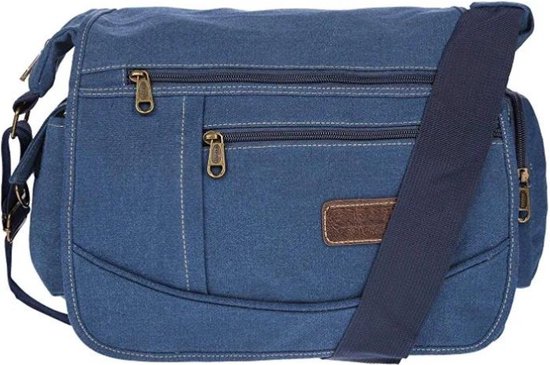 Fana Bags | Grand sac bandoulière en toile bleu | Sac bandoulière Homme / Femme A4 | sac messager en toile | Sac bandoulière grande toile | Sac de travail A4
