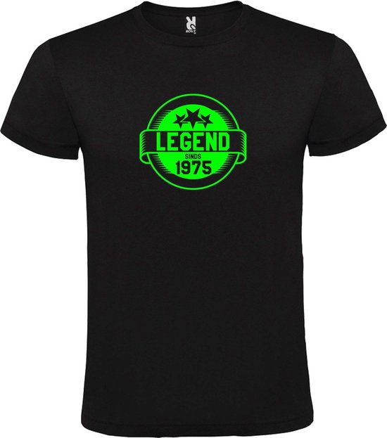 Zwart T-Shirt met “Legend sinds 1975 “ Afbeelding Neon Groen Size M