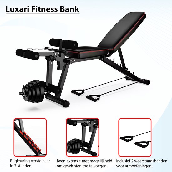 Luxari - Fitnessbank - Halterbank - Trainingsbank - Been Extensie - Bench Press - Sportbank - Halterbank Verstelbaar & Inklapbaar - Krachttraining - B200