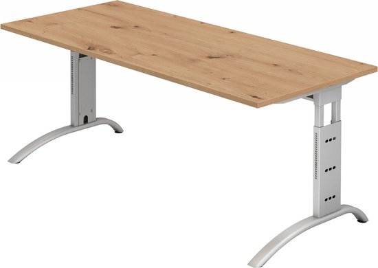 FARO 19 S | Bureau - 180 x 80 Tafelhoogte I In hoogte verstelbaar Essen-Eik/Zilver