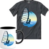 Windsurfer | Wind zeilen - Boot - Zeilboot - T-Shirt met mok - Unisex - Mouse Grey - Maat XL