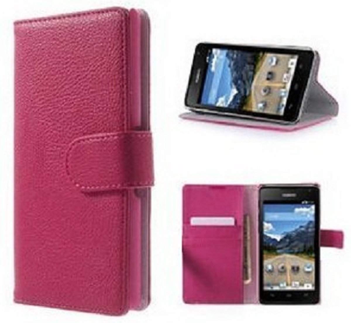 Huawei Y530 Hoesje Met Pasjeshouder Bookcase Roze