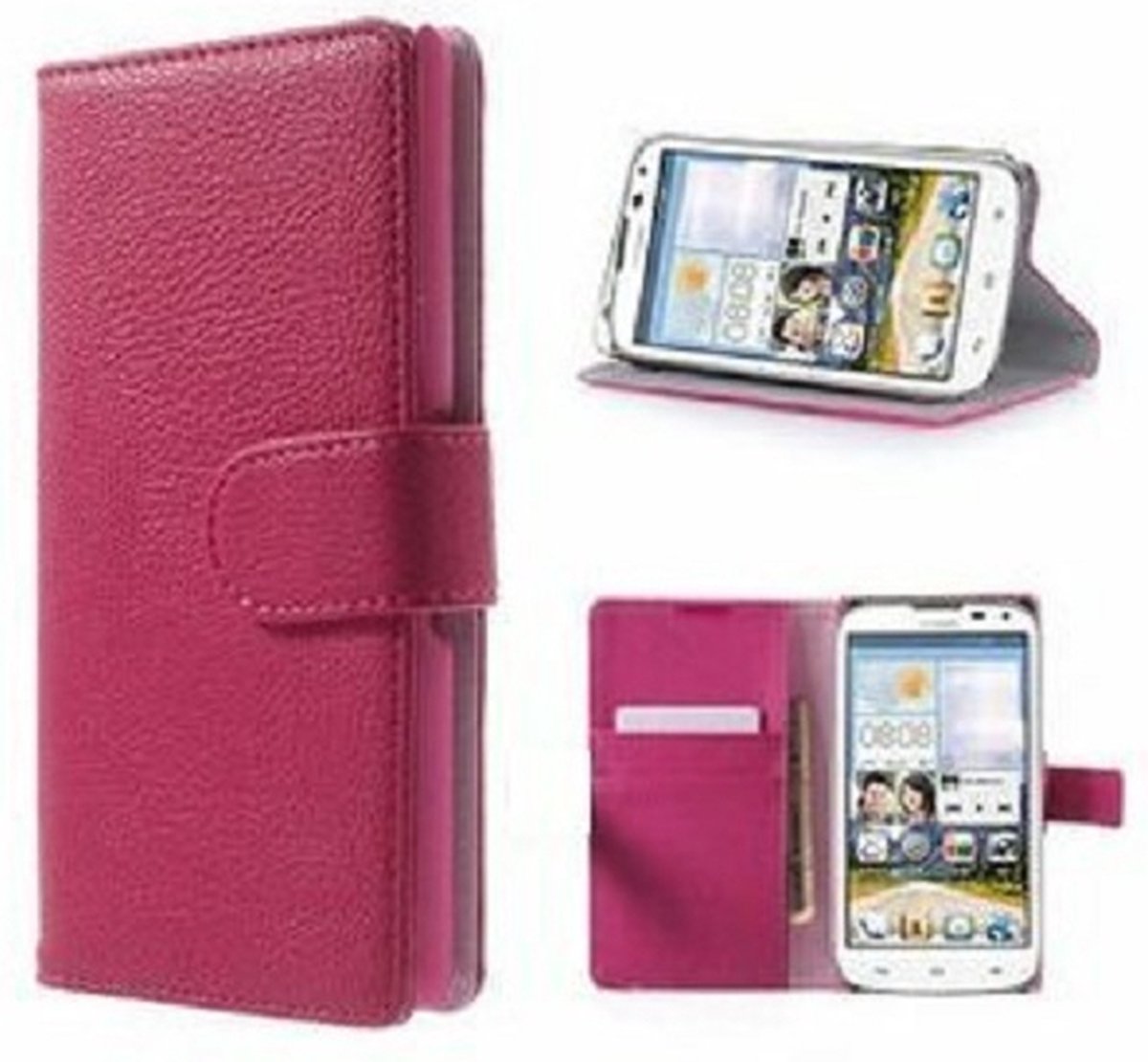 Huawei G730 Hoesje Met Pasjeshouder Bookcase Roze