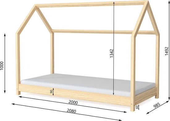 Lit bella naturel sans tiroir sans matelas 200/90