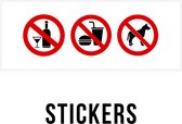 Stickers/ pictogram | Alcohol verboden - Eten verboden - Honden verboden | 14 x 4 cm | No food | Verbod | Overlast | Ingang | Verbodstekens | Universeel | Witte folie | Raamsticker | 2 stuks