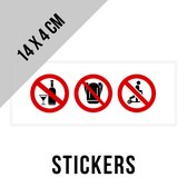 Pictogram/ sticker | Alcohol verboden - Rugzakken verboden - steps verboden | 14 x 4 cm | Drank | Verbod | Overlast | Ingang | Jongeren | Jeugd | Diefstal | Geen taal | Universeel | Witte folie | Raamsticker | 2 stuks