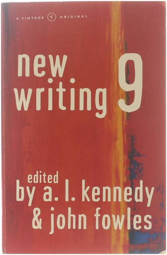 Nieuw schrijven 9, rood met gele en witte tekst. Bewerkt door a. l. kennedy & john fowles.