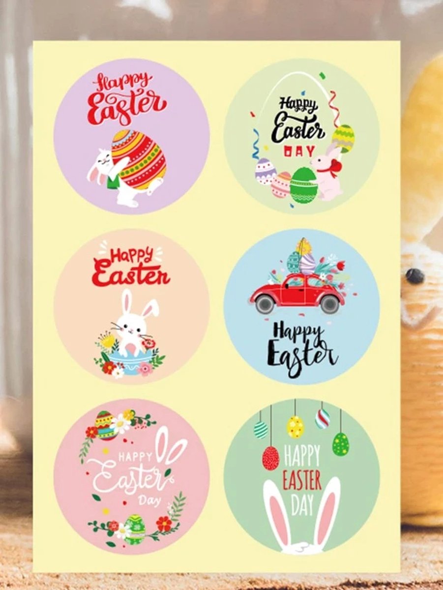 Paas Sticker - Sluitsticker - 6 assorti - Sluitzegel Pasen - Happy Easter - Ei - Kuiken - Konijn - Vlag | Kaart - Envelop | Fijne Paasdagen - Paasfeest | Kids - Kind | Envelop stickers | Cadeau - Gift - Cadeauzakje - Traktatie | Chique inpakken — afbeelding 3
