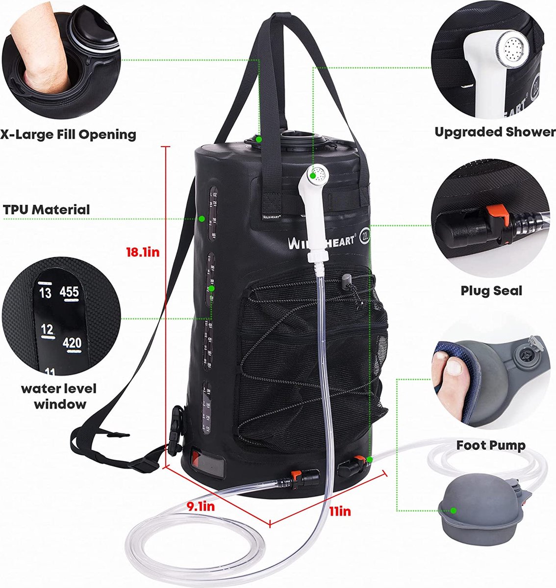 Draagbare Campingdouche 20L met Zonnewarmte-Technologie en Verstelbare Sproeikop