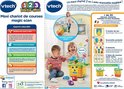 De verpakking van de VTech Maxi boodschappenkar met afbeeldingen van kinderen en speelgoed.