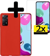 Hoesje Geschikt voor Xiaomi Redmi Note 11 Hoesje Siliconen Case Met 2x Screenprotector - Hoes Geschikt voor Xiaomi Redmi Note 11 Hoes Siliconen - Rood