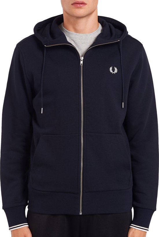 Gilet Sweat à Zip Fred Perry Bleu En Coton - Taille L/42, Occasion Très Bon état, Logo Brodé