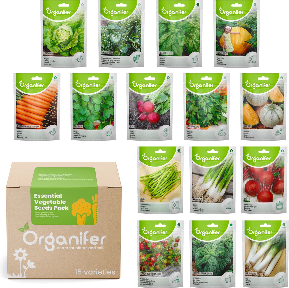 Groentezaden Pakket – 15 Essentiële Soorten - Organifer - Organifer