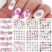 12 Stuks Nagelstickers – Romantisch – Hartjes, Love Teksten – Nail Art Stickers
