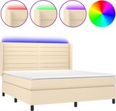 vidaXL - Boxspring - met - matras - en - LED - stof - crèmekleurig - 160x200 - cm