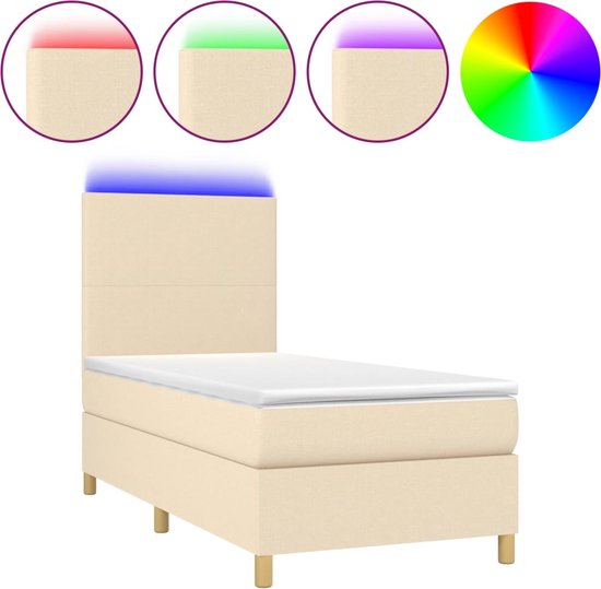 vidaXL - Boxspring - met - matras - en - LED - stof - crèmekleurig - 80x200 - cm