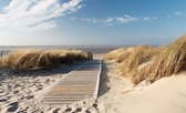 Fotobehang - Vlies Behang - Strandpad langs de duinen richting het strand en de zee - 152,5 x 104 cm